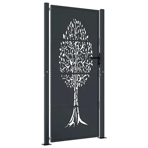 vidaXL Gartentor mit Baum-Design, abschließbar - Flügeltore aus robustem, pulverbeschichtetem Stahl mit einzigartigem lasergeschnittenem Design, ideal für Sicherheit und Stil im Garten oder auf der Terrasse.