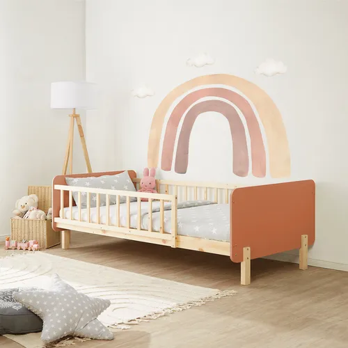 Homestyle4u 2606 Kinderbett 90x200 mit Rausfallschutz - Stylisches Kinderbett aus massivem Kiefernholz in Altrosa mit Rausfallschutz für zusätzliche Sicherheit. Ideal für ein gemütliches Kinderzimmer!