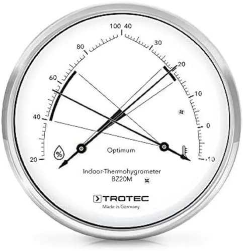 TROTEC BZ20M Thermohygrometer Hygrometer Thermometer Messbereich -10°C bis 40°C / 20% bis 100% Messung der relativen Luftfeuchte und der Lufttemperatur Einfache Ablesbarkeit und Interpretation