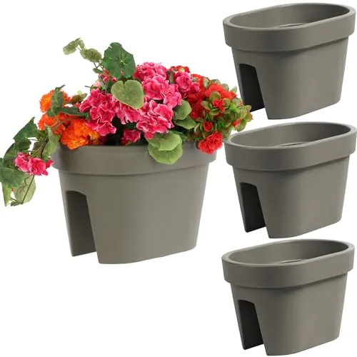 Balkonkiste Set von 3 - Grauer Stein Blumenkasten 39,5 cm - 3-teiliges Set aus hochwertigen Kunststoff-Balkonkisten mit 12,3 L Fassungsvermögen, ideal für kreative Blumenarrangements. UV-beständig und einfach an Geländern zu montieren - perfekt für Balkon oder Terrasse.