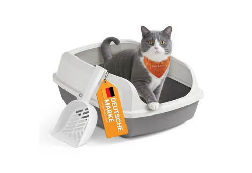 FEANDREA Katzentoilette Katzenklo, offene Katzentoilette, für Kätzchen und große Katzen, mit hohen Seitenwänden, XL, mit Schaufel, 50,5 x 37,5 x 19,5 cm