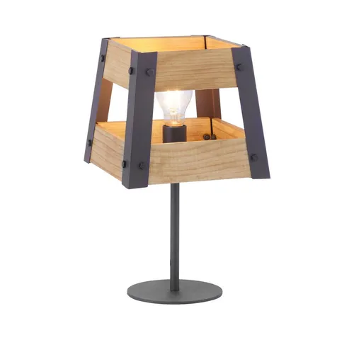 JUST LIGHT LED Tischleuchte CRATE aus Holz - Nachttischleuchte im Vintage Design, kombiniert Holz und schwarzes Eisen für einen rustikalen Look. Ideal für individuelle E27-Leuchtmittel bis 60W, perfekt für jedes Wohnambiente.