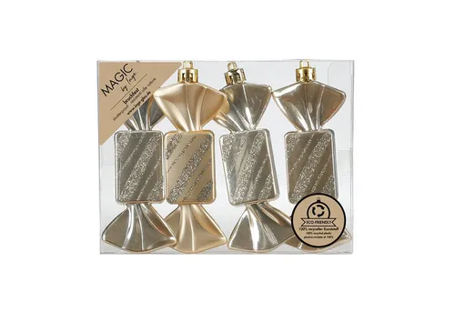 MAGIC by Inge Christbaumschmuck, Christbaumschmuck Bonbons 10,5cm Kunststoff 4er Set - Creamy Gold