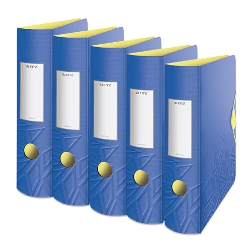 Leitz Qualitäts-Ordner 180° Active, 5er Pack, A4, Blau - Praktische 5er Packung A4 Ordner mit einzigartiger 180°-Präzisionsmechanik für müheloses Abheften, ideal für Büro und Schule. Robuster, leichter Kunststoff schützt Ihre Unterlagen.