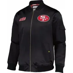 Mitchell & Ness Herren Jacke San Francisco 49ers Team Leader Satin Bomber Schwarz XXL - Stylische Mitchell & Ness Herren Jacke für echte 49ers-Fans. Mit hochwertiger Stickerei und praktischen Taschen kombiniert sie modernen Stil und Tragekomfort.