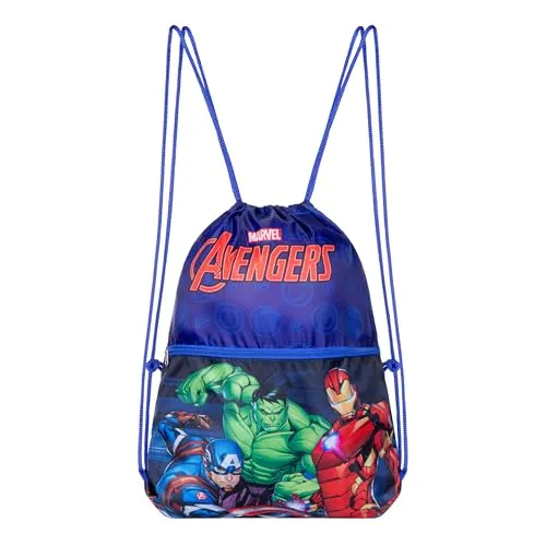 Spiderman Marvel Avengers Turnbeutel, Schwimmbeutel, Sporttasche, Gymsack, Rucksack, Schuhbeutel, Sportrucksack, verschiedene Designs inkl. extra Fach (Schwarz)