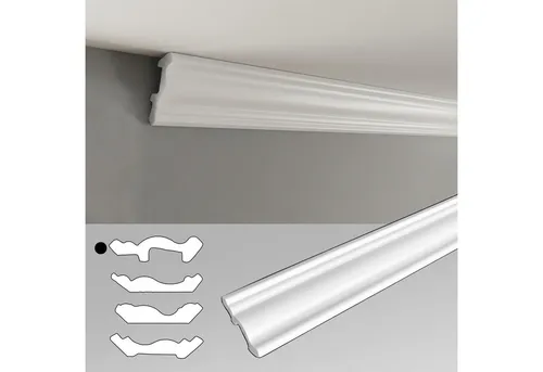 IKHEMalarka Deckenleiste 100 cm – Zierleisten - dekorative Stuckleisten für Wand & Decke, Montagekleber - Pattex DK Flex 1000, 4 Designprofile zur Auswahl, Einzelleiste, leicht, hart & formstabil - überstreichbar