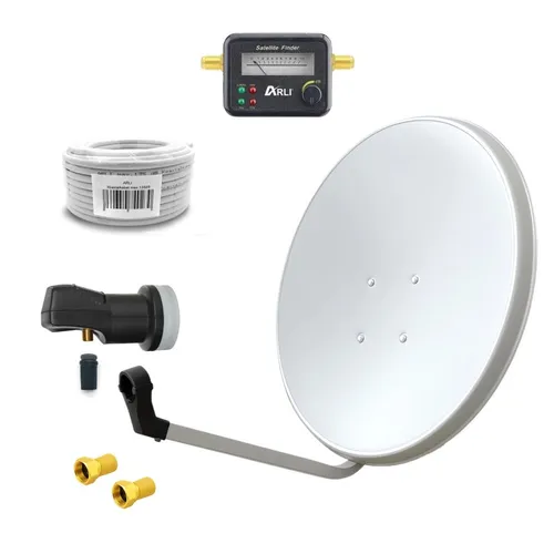 ARLI 60cm HD Sat Anlage mit Single LNB und 50m Koaxialkabel - SAT-Antenne für besten Empfang in Deutschland, ideal für Zuhause oder unterwegs. Mit hochwertigem Zubehör: Satfinder und 50m Koaxialkabel für digitale und HD-Signale.