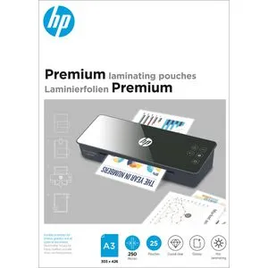 HP Laminierfolien Premium 9128, DIN A3, 250 mic, glänzend - Folie für A3-Dokumente, schützt vor Schmutz und Feuchtigkeit mit hochglänzender Oberfläche für hervorragende Farbverbesserung. 25 Stück pro Packung.