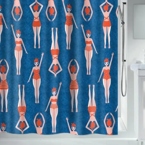 Spirella Anti-Schimmel Duschvorhang „Baigneuses“ 180x200cm Blau - Hochwertiger Duschvorhang aus waschbarem Polyester, wasserdicht und mit antibakteriellen Eigenschaften. Ideal für ein frisches Badambiente.