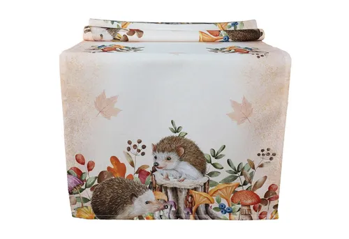 matches21 HOME & HOBBY Tischdecke Tischläufer Herbst 40 x 140 cm mit Motiv Igel als Randmotiv & Pilzen (1-tlg), Tischdeko für Küche & Tisch