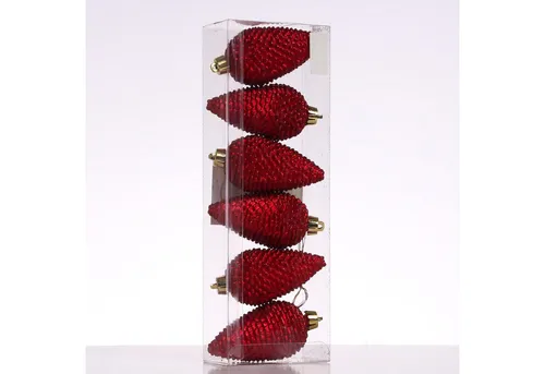 MARELIDA Christbaumschmuck Weihnachtsbaumschmuck Tannenzapfen bruchfest glitzernd H: 8cm 6St rot