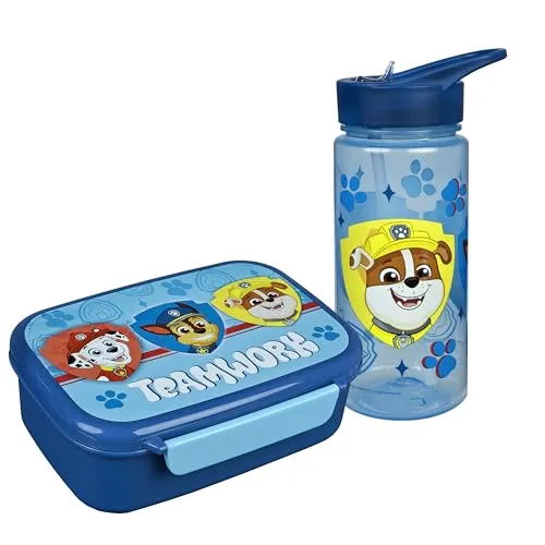 Scooli - Paw Patrol Kindergeschirr Geschenkset - Set bestehend aus Brotdose und Trinkflasche - ideal für die Schule oder Kindergarten – für Kinder ab 4 Jahren – aus Kunststoff – BPA frei