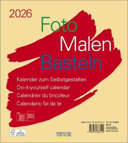 Korsch Verlag | Foto-Malen-Basteln Bastelkalender beige 2026 | Kalender | 14 S.