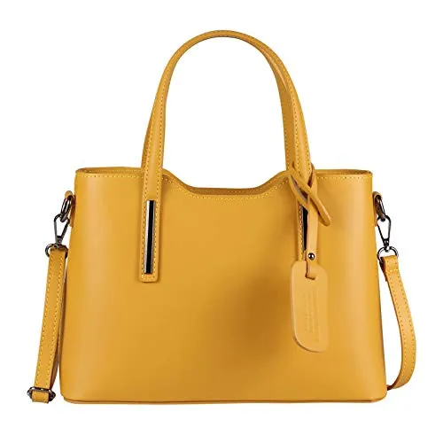 OBC Made IN Italy Damen Echt Leder Tasche - Business Shopper Schultertasche in Gelb - Diese stilvolle Umhängetasche aus hochwertigem italienischem Leder ist der perfekte Begleiter für jeden Anlass. Mit viel Platz und praktischen Fächern überzeugt sie im Alltag und verleiht deinem Look eine elegante Note.