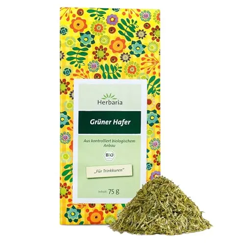 Herbaria Grüner Hafer Tee bio 75g - loser Bio-Kräutertee – Bio-Grüner-Hafer Tee lose – Grünes Haferkraut getrocknet und grob geschnitten – ideal für Trinkkuren - natürlich guter Teegenuss