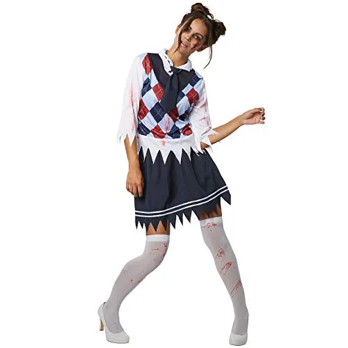 dressforfun 900433 - Damenkostüm gruseliges Schulmädchen, Kostüm im Grusel-Look mit Blutflecken (M | Nr. 302226)