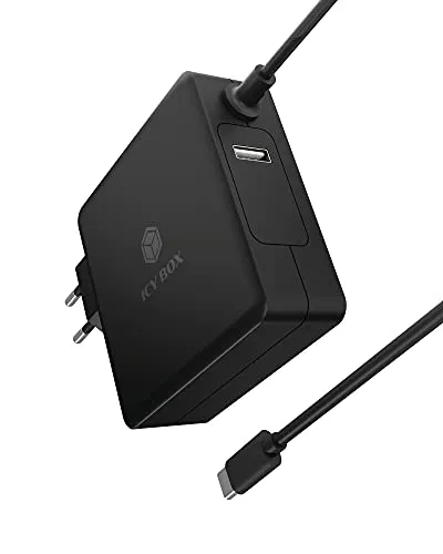 ICY BOX 90W USB-C Netzteil - Kompaktes Ladegerät mit Power Delivery 3.0, ideal für Laptop, Tablet und Smartphone, 1,8 m Kabel, hohe Sicherheit und intelligenter Lademodus