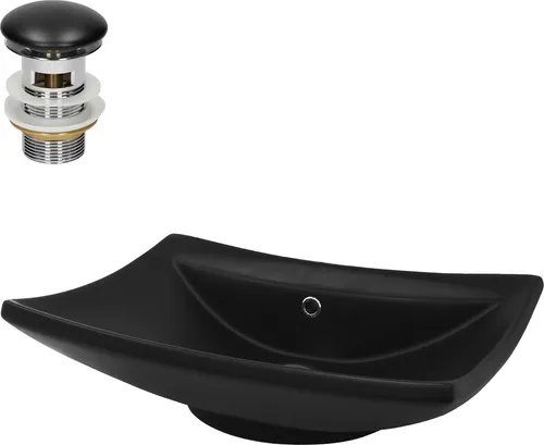 ML-Design Waschbecken Keramik Schwarz Matt 61x45,5 cm - Modernes Badezimmer Tischwaschbecken aus hochwertiger, kratzfester Keramik mit eleganter Ablaufgarnitur und Überlauf, pflegeleicht und ideal für stilvolle Bäder oder Gäste-WCs.