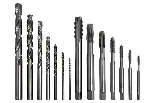 Maschinen-Gewindebohrer-Set 14-teilig, M3-M12 - Zubehör für Elektrowerkzeug, enthält 7 HSS-Co Gewindebohrer und passende Kernlochbohrer, ideal für präzises Gewindeschneiden in verschiedenen Größen und einfach zu entnehmen dank praktischer Kassette.