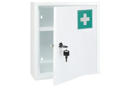 mucHome Medizinschrank aus Stahl, Weiß, 31,5x10x36 cm, Hängeschrank mit Schloss