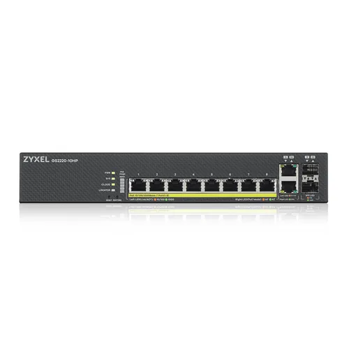 Zyxel GS2220-10HP - Managed PoE+ Switch - Computersysteme und Zubehör, 8x Gigabit-Ports mit 180W PoE+ Leistung, ideal für flexible Netzwerk-Setups in Büros.