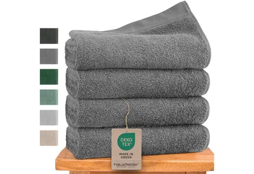 Hausfelder Premium Handtuch Set Grau, 4 Handtücher 50x100cm - Handtücher aus 100% Baumwolle, ultraweich und saugfähig – perfekt für jeden Haushalt. Maschinenwaschbar bis 60°C und bügelfrei.