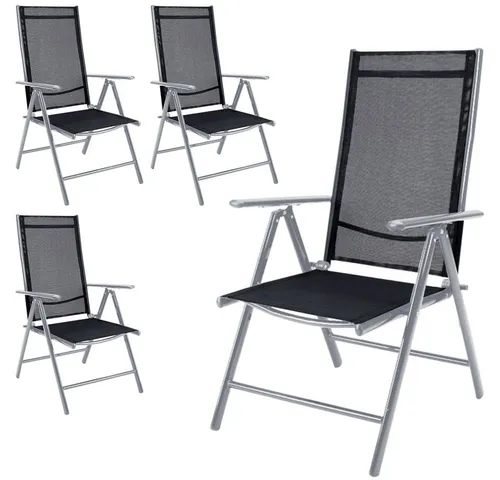 DeubaXXL DE Gartenstuhl Bern 4er-Set Silber - Klappstühle mit pulverbeschichtetem Aluminiumrahmen, 8-fach verstellbaren Rückenlehnen und wetterfesten Textilen-Bezügen. Ideal für entspannte Stunden im Freien – sofort einsatzbereit, keine Montage erforderlich!