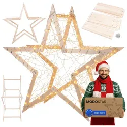 MODO24 DIY Stern MODOSTAR 3D Weihnachtsstern Set aus FSC Holz - Gestelle für kreative Weihnachtsdeko: Der 3D Weihnachtsstern aus FSC-zertifiziertem Holz ist faltbar, stabil und schnell aufzubauen. Ideal für Garten und Terrasse in Natur unbehandelt.