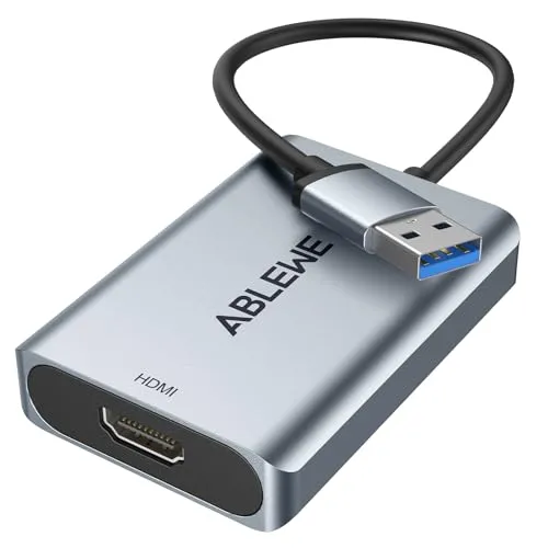 ABLEWE USB zu HDMI Adapter, Upgraded Aluminium HDMI zu USB 3.0.2.0 Audio Video Grafik Konverter Kabel f¨¹r PC Laptop Monitor Projektor Desktop TV, Unterst¨¹Tzung Mac OS, Windows 10/8.1/8/7