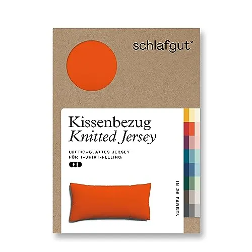 schlafgut Knitted Jersey Kissenbezug 40 x 80 cm Red Mid Uni weicher Premium Kopfkissenbezug einzeln, faltenfrei mit Elasthan