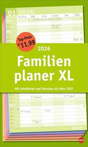 Basic Familienplaner XL 2026: Praktischer Wandkalender mit 6 Spalten - Hörbücher - Ideal für die ganze Familie mit Schulferienübersicht und extra breitem Design (27 x 45 cm) für mehr Platz zum Planen.