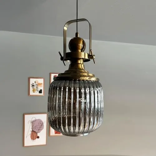 bamyum Mopa Pendelleuchte Vintage Glas 20 cm - Hängeleuchte im Retro-Stil mit verstellbarer Höhe, ideal für Küche oder Esszimmer. Hochwertiges Glas und Metall sorgen für eine stilvolle Atmosphäre.