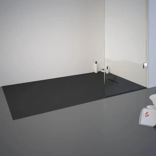 Schulte Duschwanne DWM-Tec 80x140 cm - Duschwanne aus Mineralwerkstoff mit eleganter Steinstruktur, extraflach und barrierefrei – ideal für modernes Badezimmerdesign.