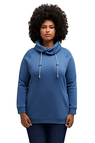 Ulla Popken Damen, Stehkragen, Taschen, Raglan-Langarm Sweatshirts, Denimblau, 62-64