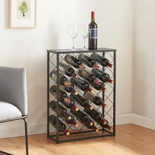 [en.casa] Weinregal Taivassalo für 25 Flaschen - Schwarz - Weinregal aus Metall mit modernem Gitterdesign, bietet Platz für 25 Flaschen und eine praktische obere Ablage für Gläser. Ideal für stilvolle Weinpräsentation und einfache Montage.