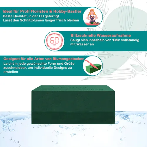 Nass Steckschaum Eckig 30x6cm auf Hartschaumunterlage 1 Stück