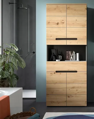 xonox.home Bad Canu X4CE1713 Hochschrank - Hoch- & Midischränke fürs Bad mit stilvollem Design in Basalt grau und Artisan Nachbildung, bietet vielseitige Aufbewahrung und optimale Nutzung des Stauraums.