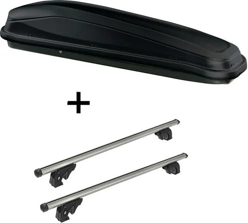 Dachbox JUEASY300 300 Liter schwarz + Dachträger/Relingträger VDP LION1 kompatibel mit Chevrolet Cruze Station Wagon (5 Türer) ab 11