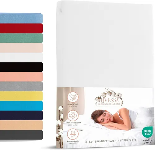 livessa Spannbettlaken weicher Jersey aus 100% Baumwolle Bettlaken in Größe 90x200, 140x200, Gummizug: Rundumgummizug, 180x200 Laken, Spannbettlaken für Matratzenhöhe bis zu 30 cm