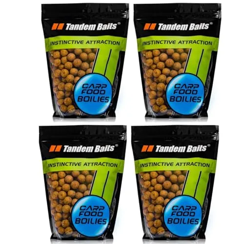 Tandem Baits 4-er Set Carp Food Boilies Zuckermais, Leckere Boilies für Karpfen Angeln ohne Mühe, Köder zum Große-Fische-Angeln, Karpfenzubehör für Profis & Hobby-Angler 18 mm 1 kg
