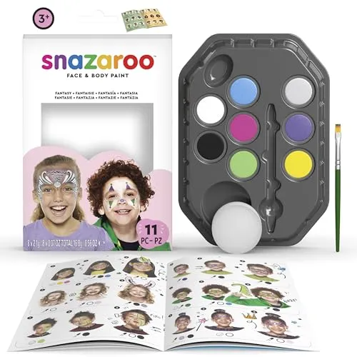 Snazaroo Schminkset für Mädchen,Schminkpalette mit Pinsel, Schwämmchen und Anleitung (engl.), 8 Farben