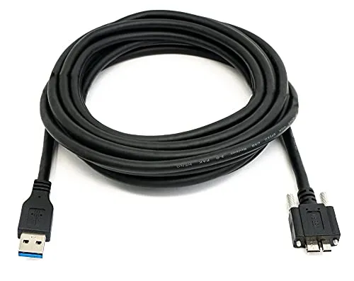 System-S USB 3.0 Kabel 5 m Micro B Stecker zu Typ A Stecker Schraube Adapter in Schwarz