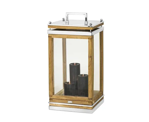 EDZARD Laterne „Huntsville“ aus Holz und Edelstahl, 66 cm - Nussknacker: Stilvolle Laterne für drinnen und draußen, schützt Kerzenflammen vor Wind und Wetter, ideal für festliche Anlässe und als dekoratives Element.