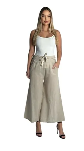 Mississhop 385 Damen Boho-Chic Hose - Damen-Hosen aus 100% Baumwolle mit flexiblem Schnitt und Stoffgürtel für optimalen Komfort und eine perfekte Passform.