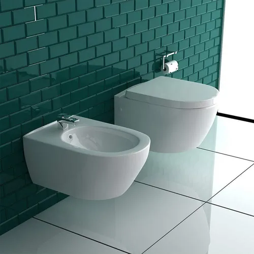 Alpenberger Hänge WC & Bidet Set - Einteilige Toiletten: Spülrandloses Design für maximale Hygiene, aus pflegeleichter Keramik, ideal für kleine Bäder und Menschen mit Mobilitätsproblemen.