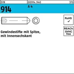 Reyher Gewindestifte DIN 914 A 4 M 6 x 6 A 4 (500 Stück) - Hochwertige Gewindestifte für präzise Befestigungen. Ideal für professionelle Anwendungen. Packung mit 500 Stück, Durchmesser 6 mm, Länge 6 mm.