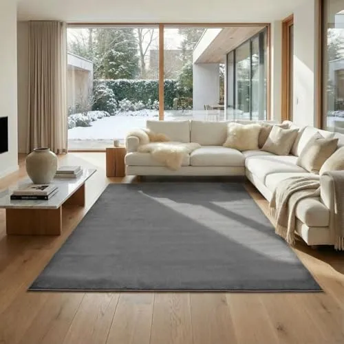 Jimri Teppich Fluffy - Flauschiger Teppich Läufer - Teppich in Anthrazit, rechteckig 120x160 cm, pflegeleicht und bis 30°C waschbar, ideal für gemütliche Wohnräume und Fußbodenheizung geeignet.