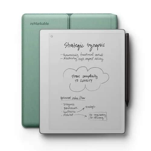 reMarkable Paper Pure – Digitales Notizbuch mit Marker Plus und Sleeve Folio, Nebelgrün