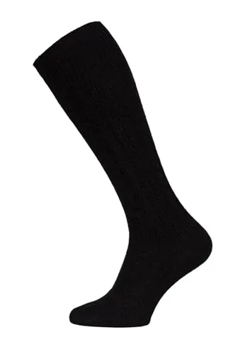 HomeOfSocks Ein Paar 70% Lamwoll Kniestrumpf Zopfmuster Socken Herren Und Damen Lange Socken Trachtensocken Luxuriöse Wollsocken | Black Gr. 35-38